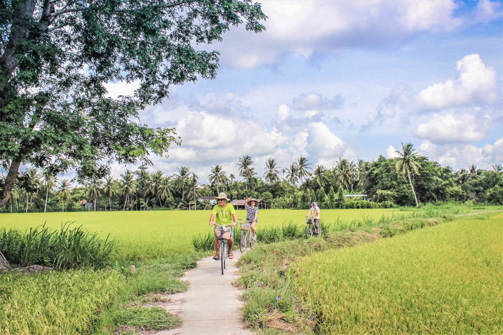 Top 4 reasons to love Mekong Delta cycling through a rice field