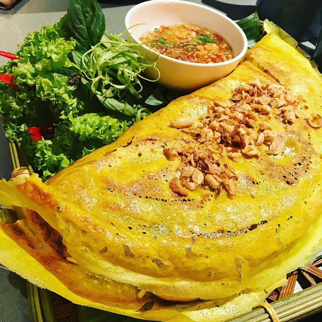 Vietnamese pancake with common sesban flower.