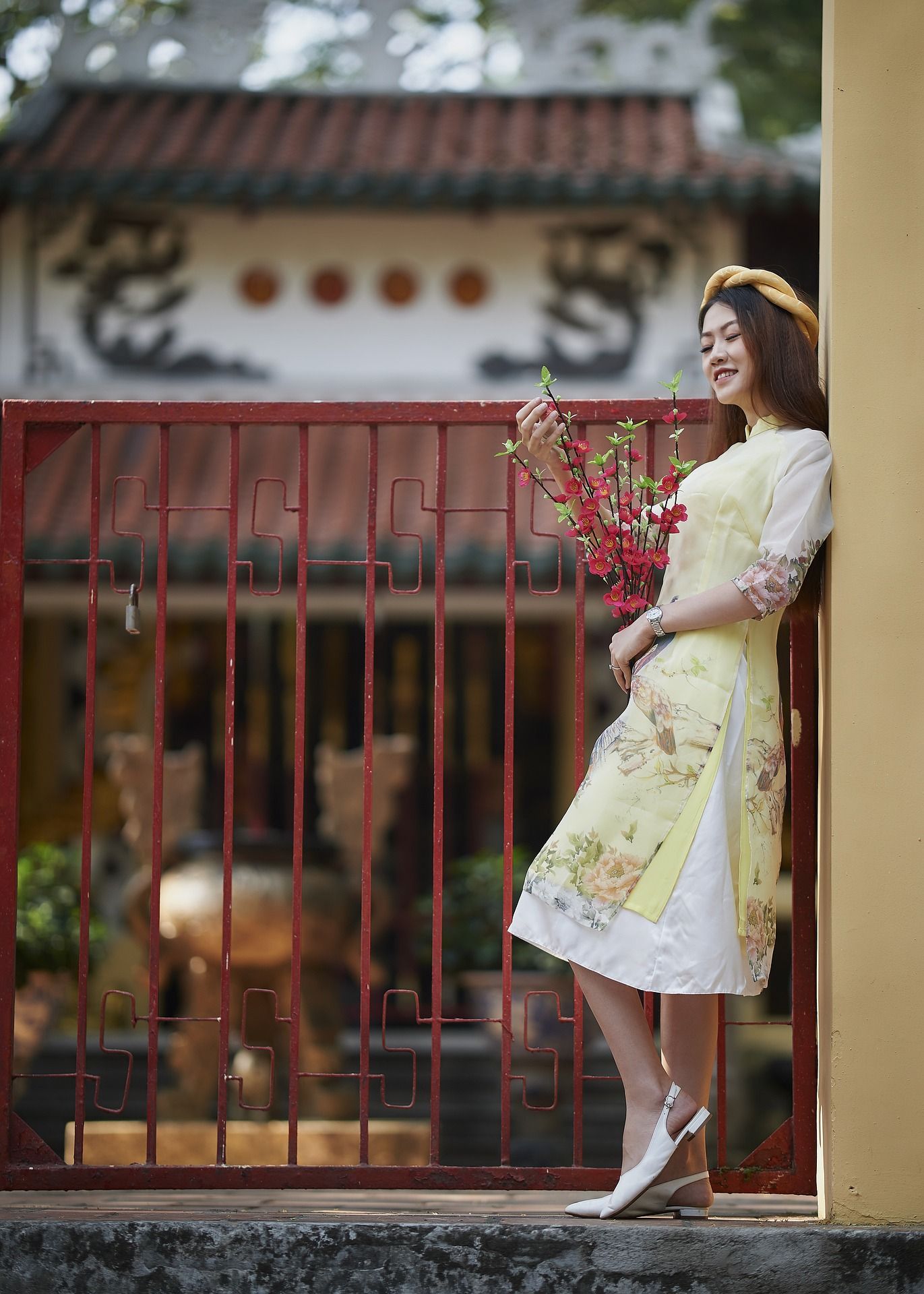 2024 ao dai classic style aodai dress full sleeve women flower printing vietnam  aodai dress elegant