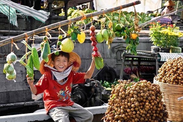 Local market along the river in the Mekong Delta